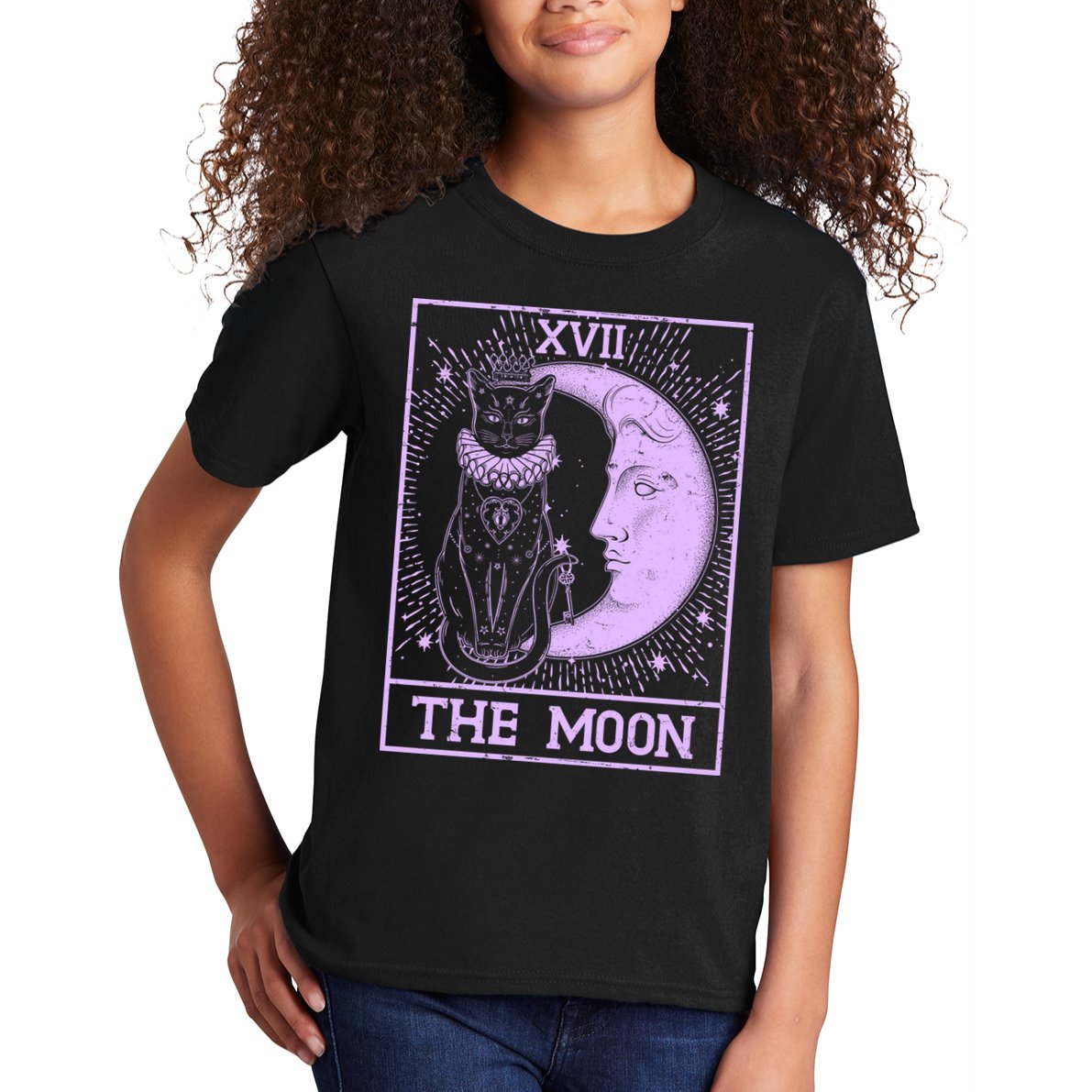 Vintage Tarot Card XVII The Moon Black Cat Kids T-Shirt