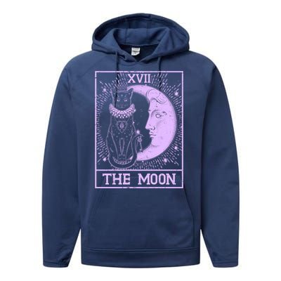 Vintage Tarot Card XVII The Moon Black Cat Performance Fleece Hoodie