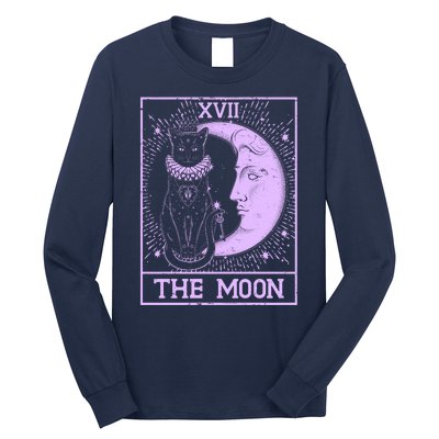 Vintage Tarot Card XVII The Moon Black Cat Long Sleeve Shirt