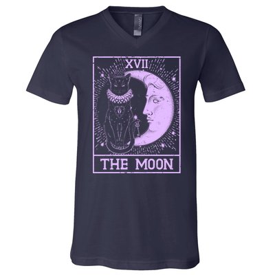 Vintage Tarot Card XVII The Moon Black Cat V-Neck T-Shirt