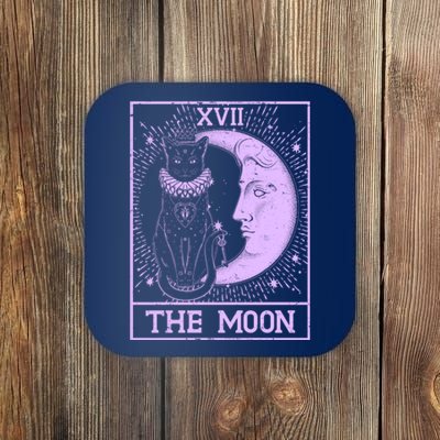 Vintage Tarot Card XVII The Moon Black Cat Coaster