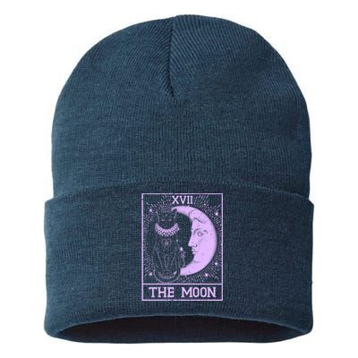 Vintage Tarot Card XVII The Moon Black Cat Sustainable Knit Beanie