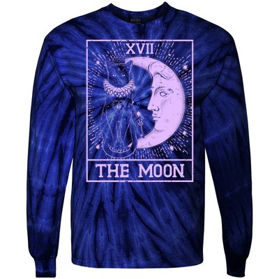 Vintage Tarot Card XVII The Moon Black Cat Tie-Dye Long Sleeve Shirt