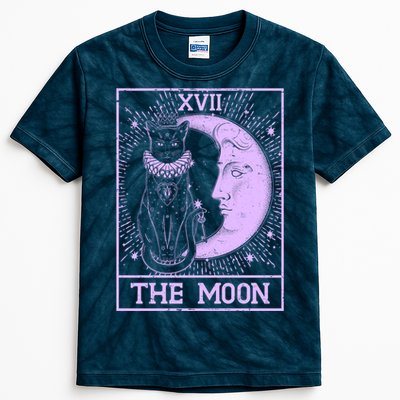 Vintage Tarot Card XVII The Moon Black Cat Kids Tie-Dye T-Shirt