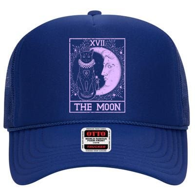 Vintage Tarot Card XVII The Moon Black Cat High Crown Mesh Back Trucker Hat