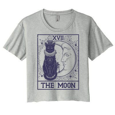 Vintage Tarot Card XVII The Moon Black Cat Women's Crop Top Tee