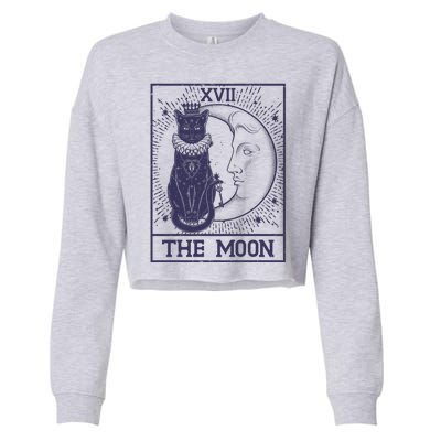 Vintage Tarot Card XVII The Moon Black Cat Cropped Pullover Crew