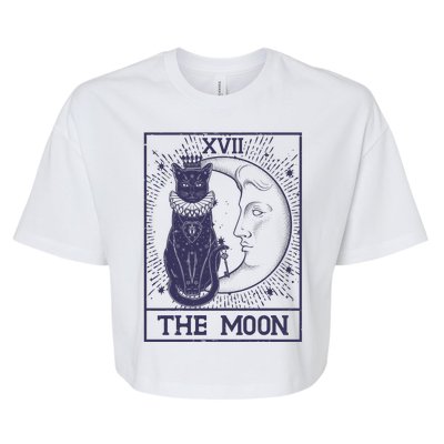 Vintage Tarot Card XVII The Moon Black Cat Bella+Canvas Jersey Crop Tee