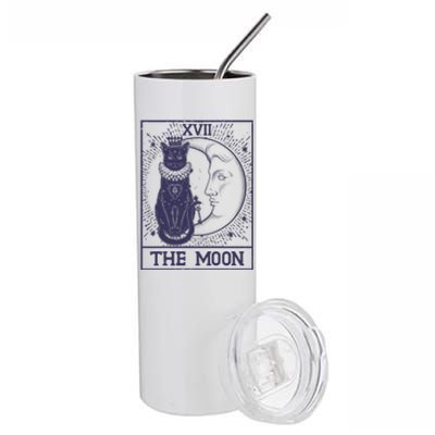 Vintage Tarot Card XVII The Moon Black Cat Stainless Steel Tumbler