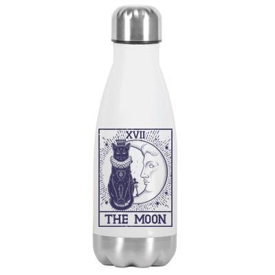 Vintage Tarot Card XVII The Moon Black Cat Stainless Steel Insulated Water Bottle