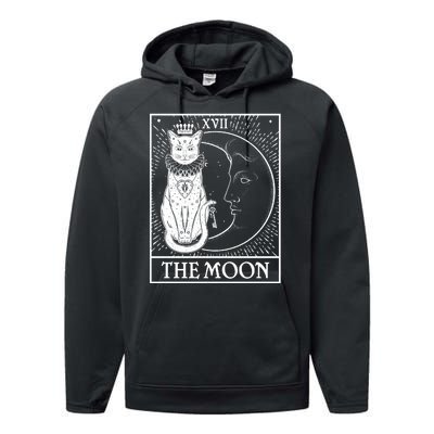 Vintage Tarot Card XVII The Moon Cat Performance Fleece Hoodie