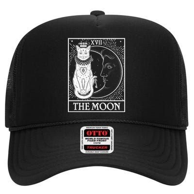 Vintage Tarot Card XVII The Moon Cat High Crown Mesh Back Trucker Hat