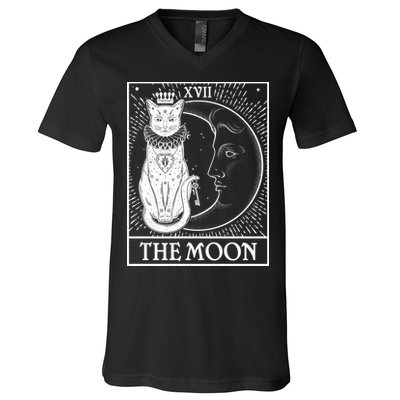 Vintage Tarot Card XVII The Moon Cat V-Neck T-Shirt