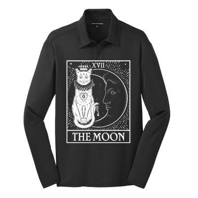 Vintage Tarot Card XVII The Moon Cat Silk Touch Performance Long Sleeve Polo