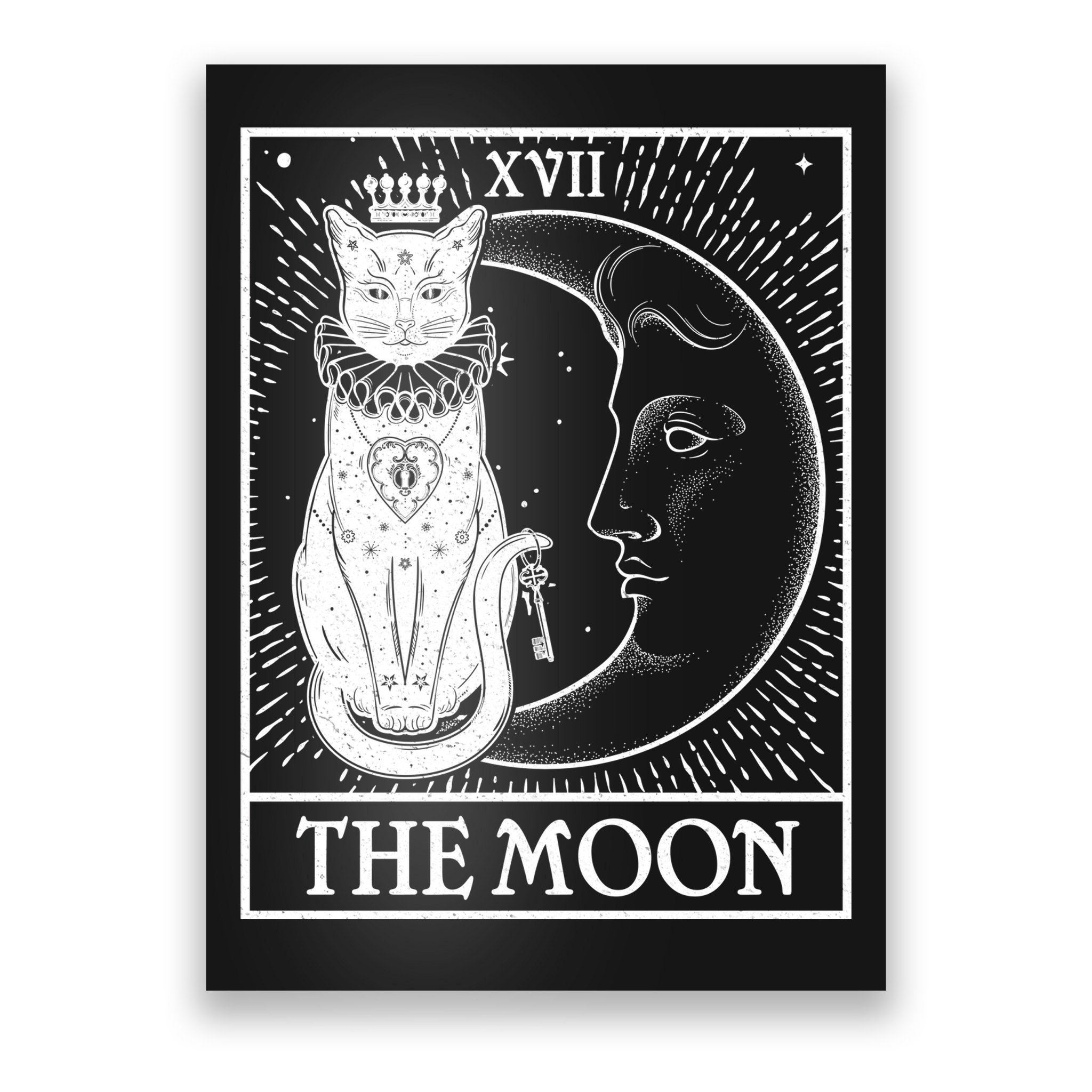 Vintage Tarot Card XVII The Moon Cat Poster