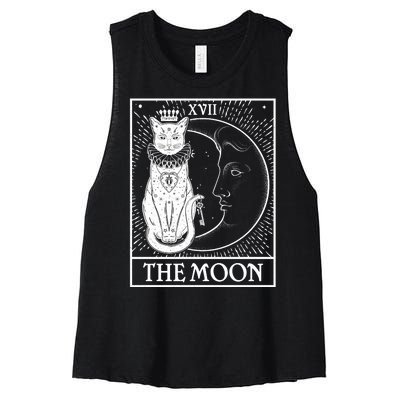 Vintage Tarot Card XVII The Moon Cat Women's Racerback Cropped Tank