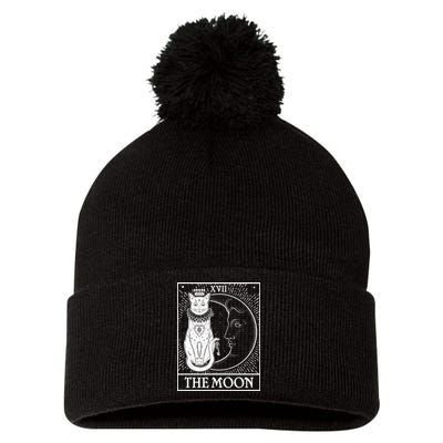 Vintage Tarot Card XVII The Moon Cat Pom Pom 12in Knit Beanie