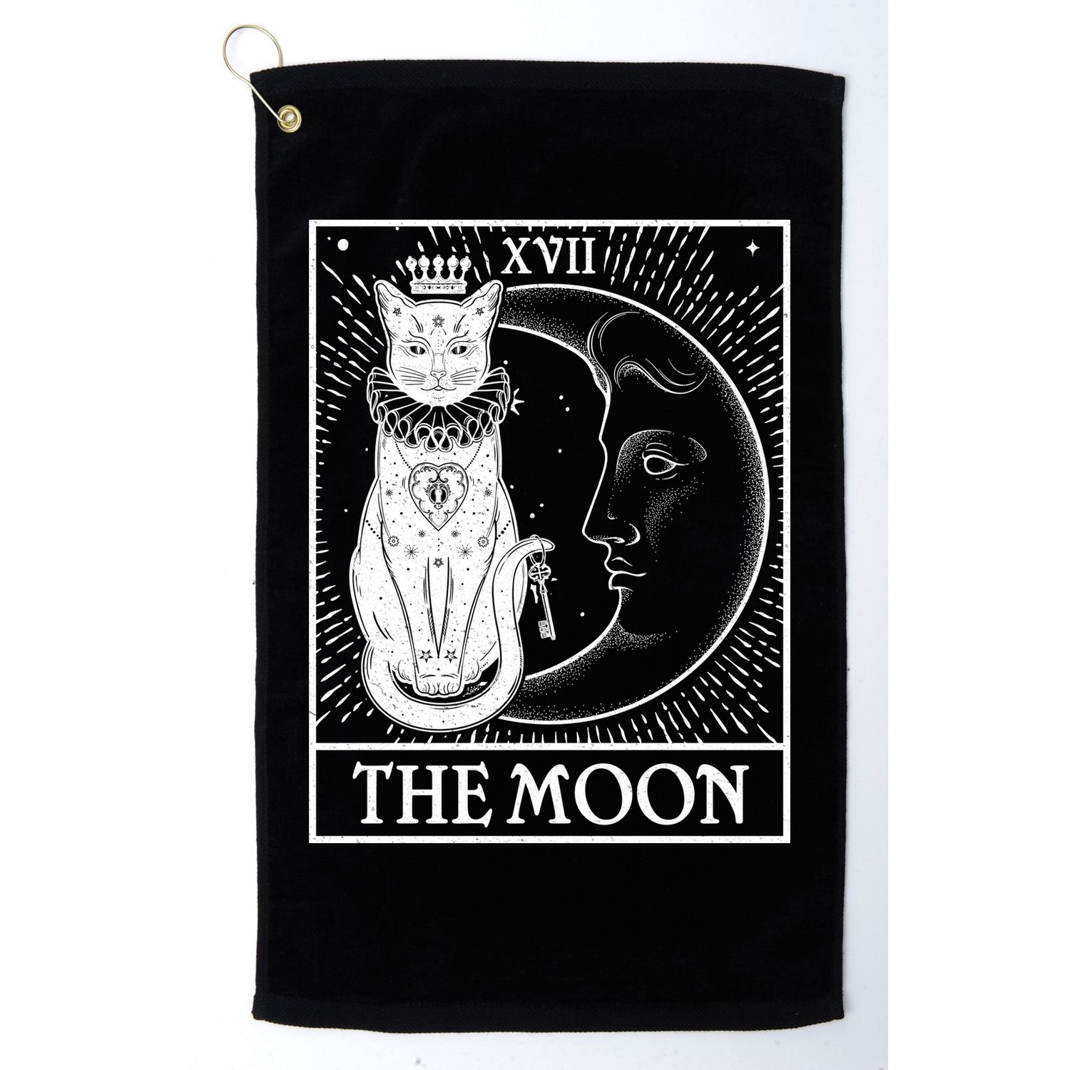 Vintage Tarot Card XVII The Moon Cat Golf Towel