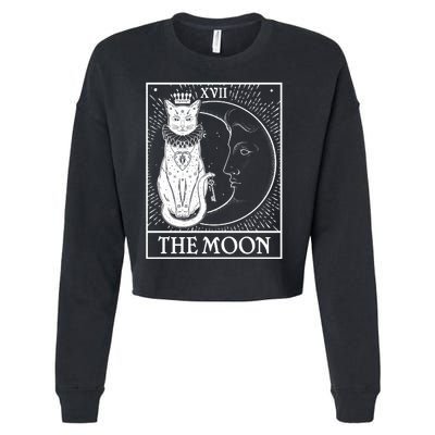 Vintage Tarot Card XVII The Moon Cat Cropped Pullover Crew