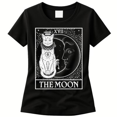 Vintage Tarot Card XVII The Moon Cat Womens T-Shirt