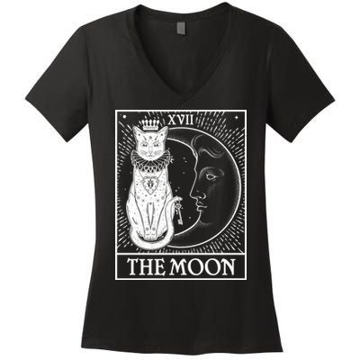 Vintage Tarot Card XVII The Moon Cat Women's V-Neck T-Shirt