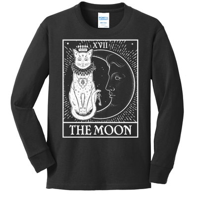 Vintage Tarot Card XVII The Moon Cat Kids Long Sleeve Shirt