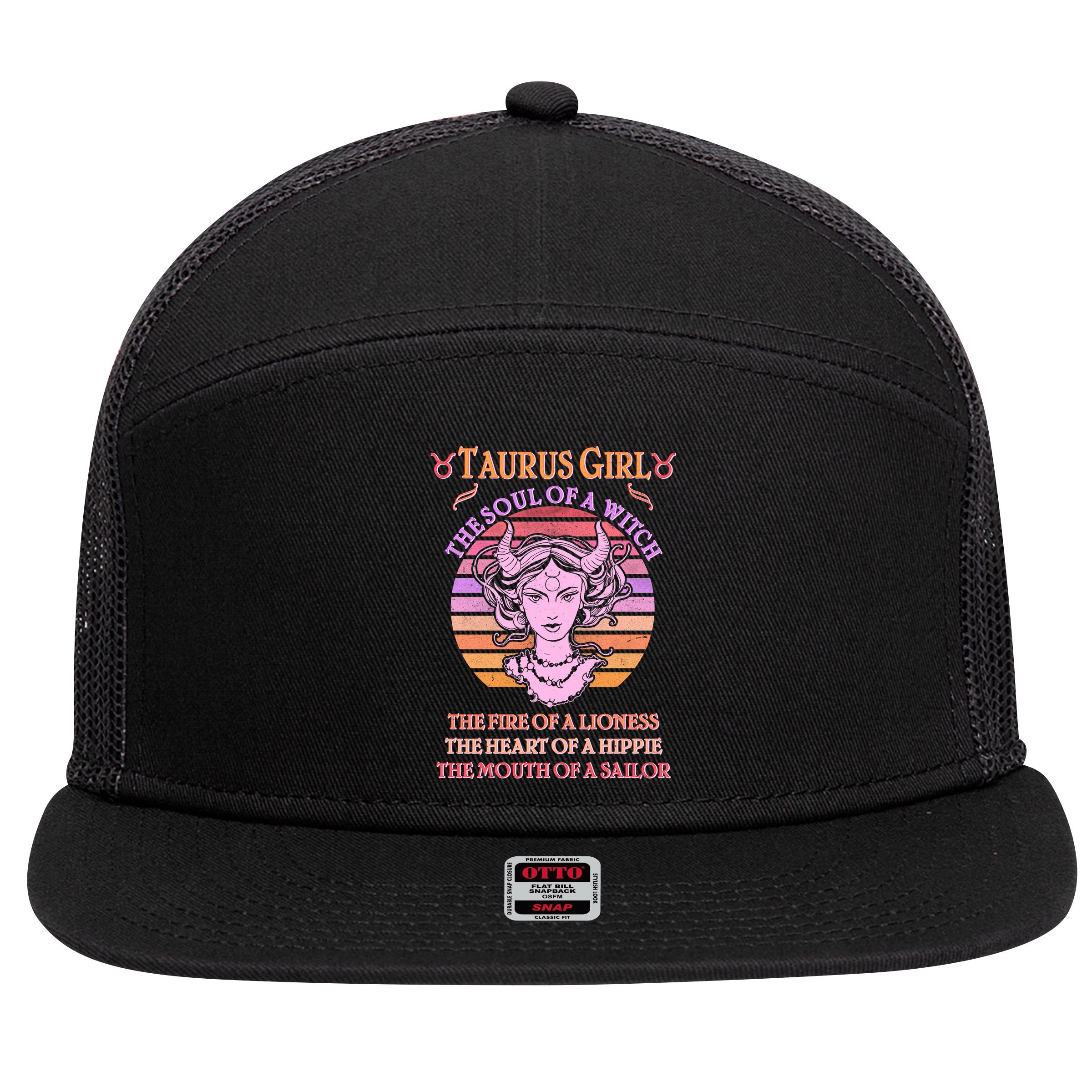 Vintage Taurus Girl Zodiac Birthday 7 Panel Mesh Trucker Snapback Hat