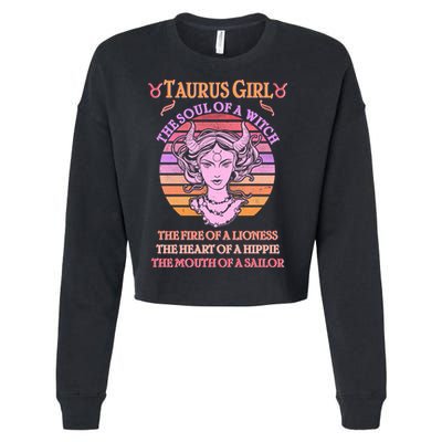 Vintage Taurus Girl Zodiac Birthday Cropped Pullover Crew