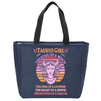 Vintage Taurus Girl Zodiac Birthday Zip Tote Bag