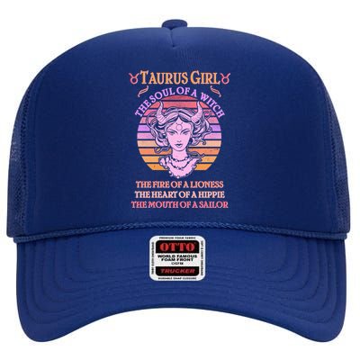 Vintage Taurus Girl Zodiac Birthday High Crown Mesh Back Trucker Hat