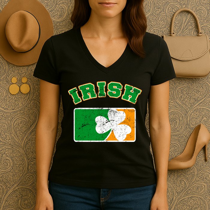 Vintage Team Irish Flag St. Patrick's Day Women's V-Neck T-Shirt