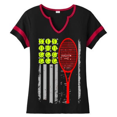 Vintage Tennis American Flag USA  Ladies Halftime Notch Neck Tee