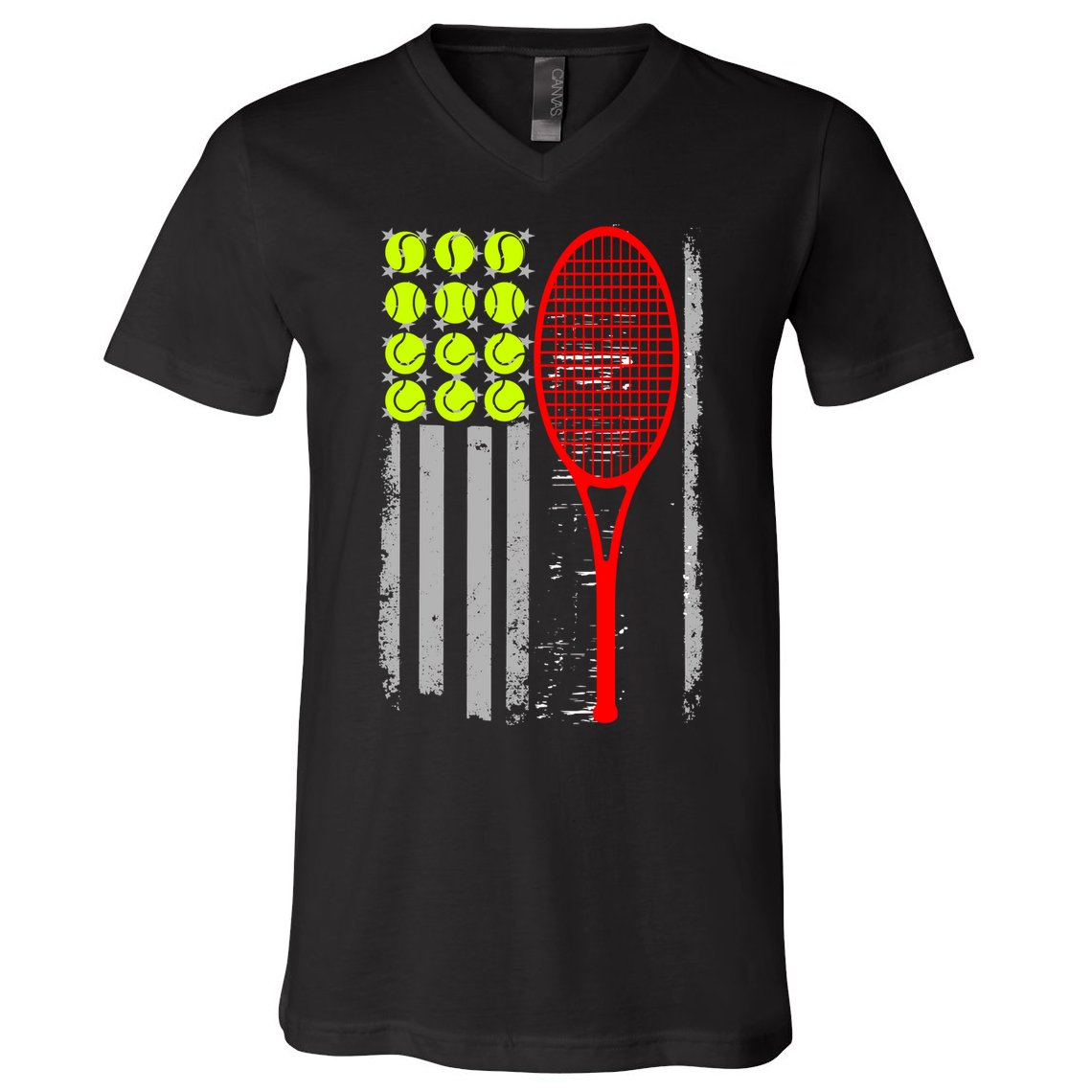 Vintage Tennis American Flag USA  V-Neck T-Shirt
