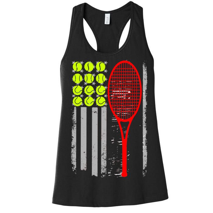 Vintage Tennis American Flag USA  Women's Racerback Tank