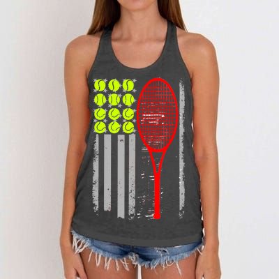 Vintage Tennis American Flag USA  Women's Knotted Racerback Tank