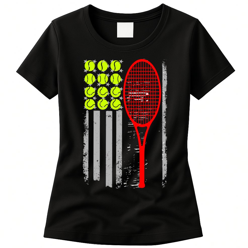 Vintage Tennis American Flag USA  Womens T-Shirt