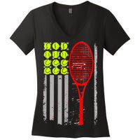 Vintage Tennis American Flag USA  Women's V-Neck T-Shirt