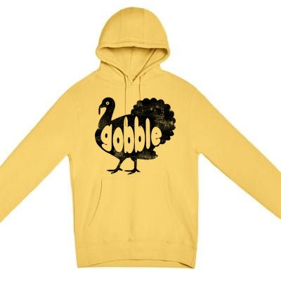 Vintage Thanksgiving Gobble Turkey Premium Pullover Hoodie