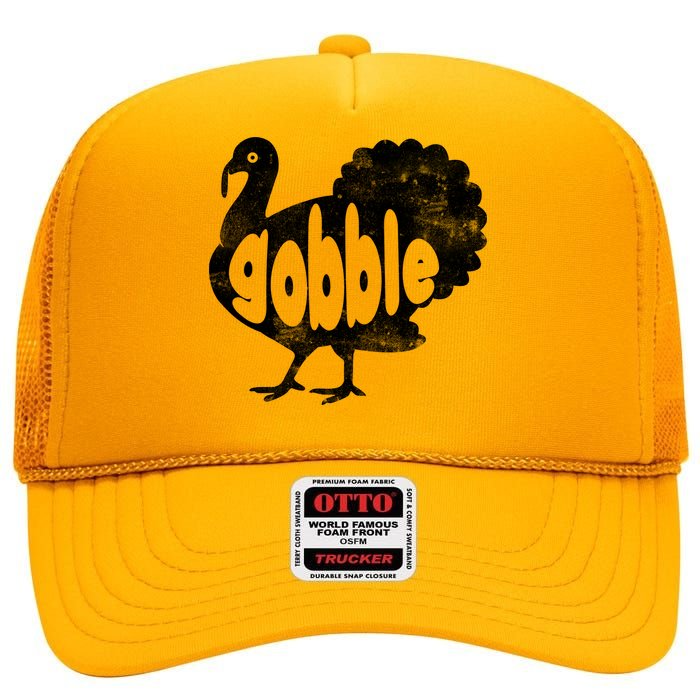 Vintage Thanksgiving Gobble Turkey High Crown Mesh Back Trucker Hat