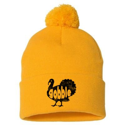 Vintage Thanksgiving Gobble Turkey Pom Pom 12in Knit Beanie
