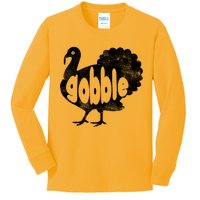 Vintage Thanksgiving Gobble Turkey Kids Long Sleeve Shirt