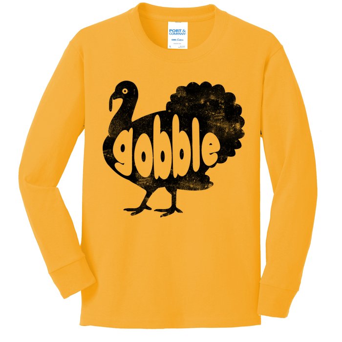 Vintage Thanksgiving Gobble Turkey Kids Long Sleeve Shirt