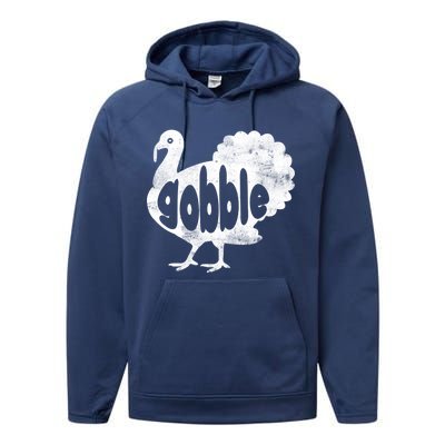 Vintage Thanksgiving Gobble Turkey Performance Fleece Hoodie