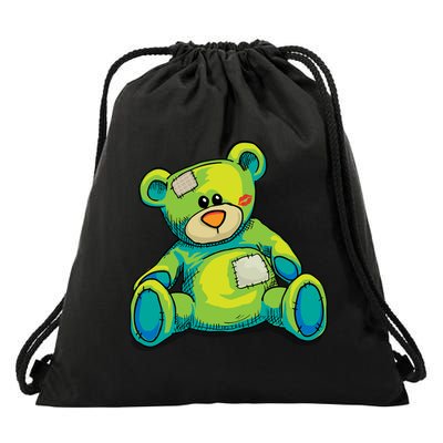 Vintage Torn Colorful Teddy Bear Drawstring Bag