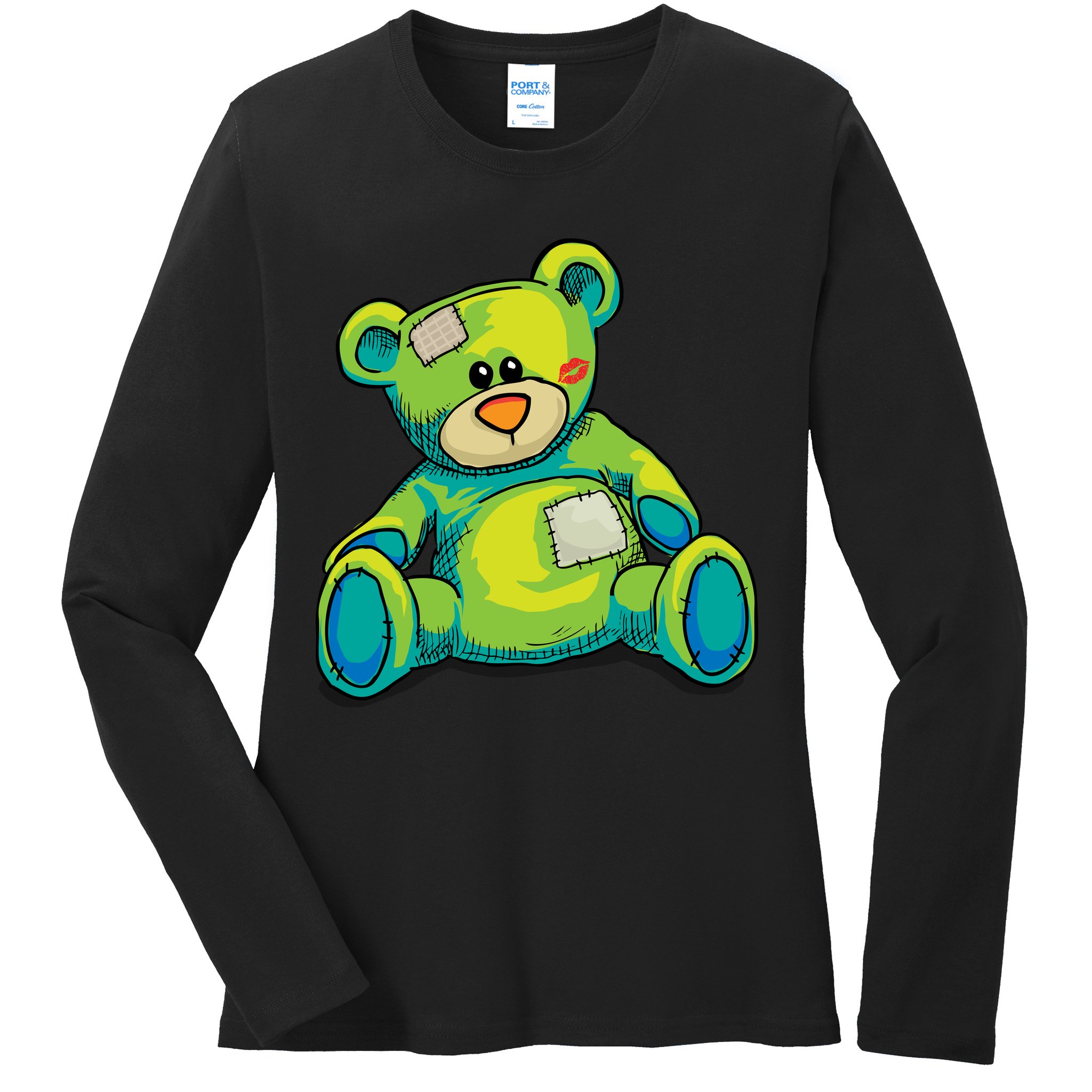 Vintage Torn Colorful Teddy Bear Ladies Long Sleeve Shirt