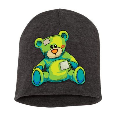 Vintage Torn Colorful Teddy Bear Short Acrylic Beanie