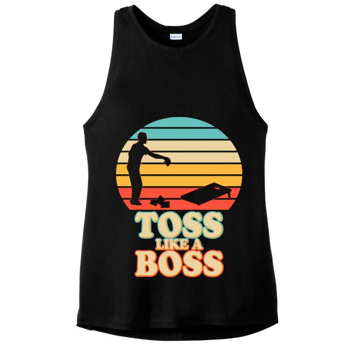 Vintage Toss Like A Boss Cornhole Ladies PosiCharge Tri-Blend Wicking Tank