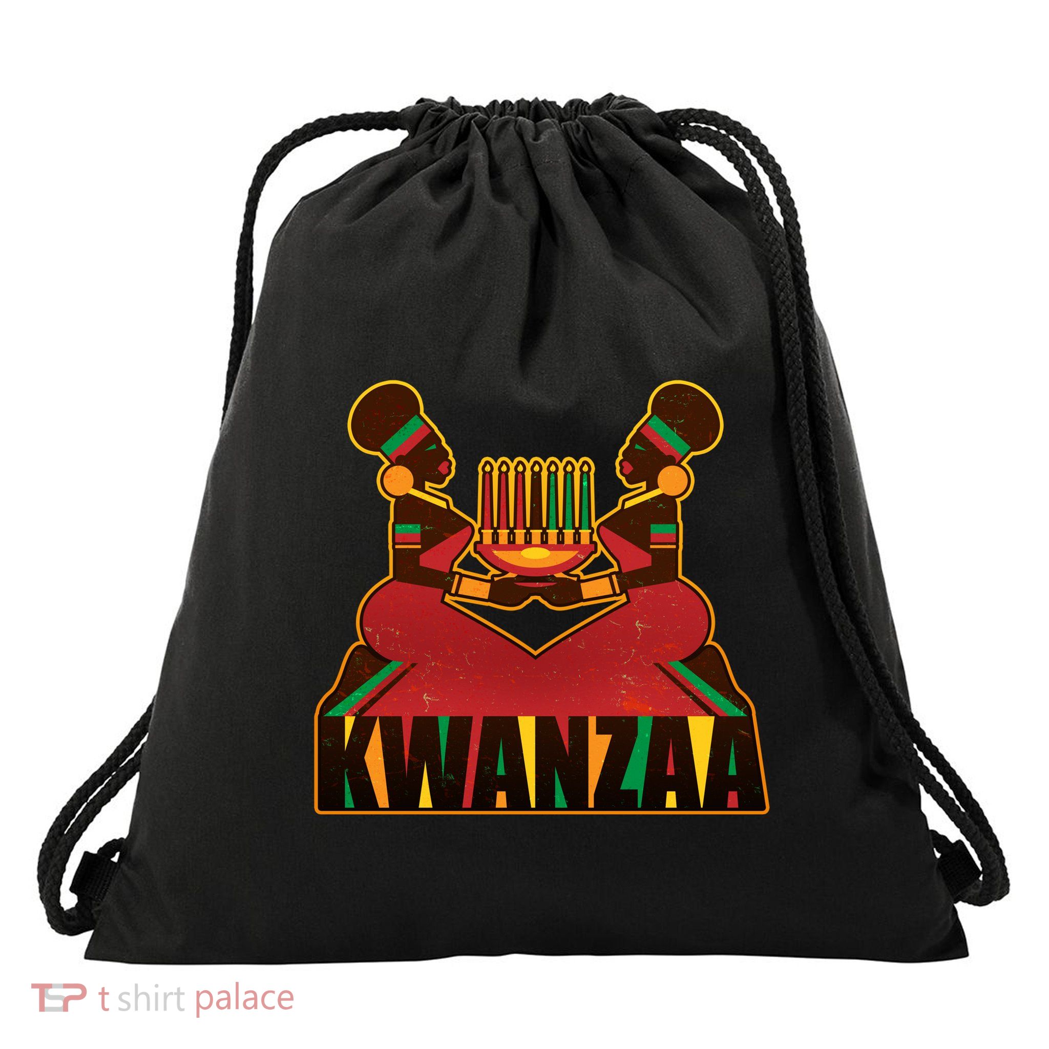 Vintage Traditional Color Kwanzaa Holiday Kinara Drawstring Bag