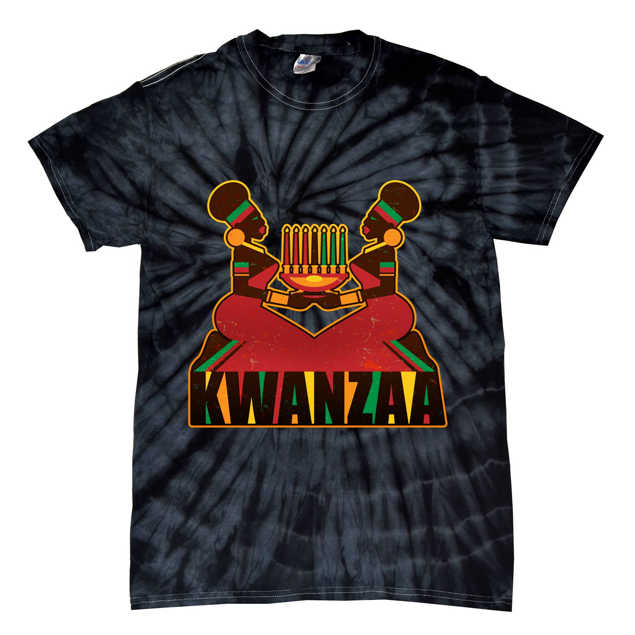 Vintage Traditional Color Kwanzaa Holiday Kinara Tie-Dye T-Shirt