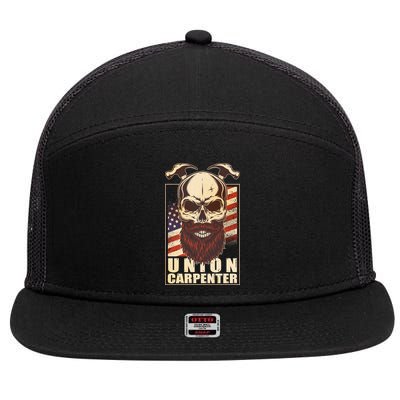 Vintage Union American Carpenter Bearded Skull 7 Panel Mesh Trucker Snapback Hat